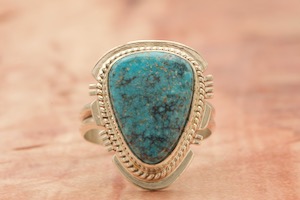 Genuine Kingman Turquoise Sterling Silver Navajo Ring